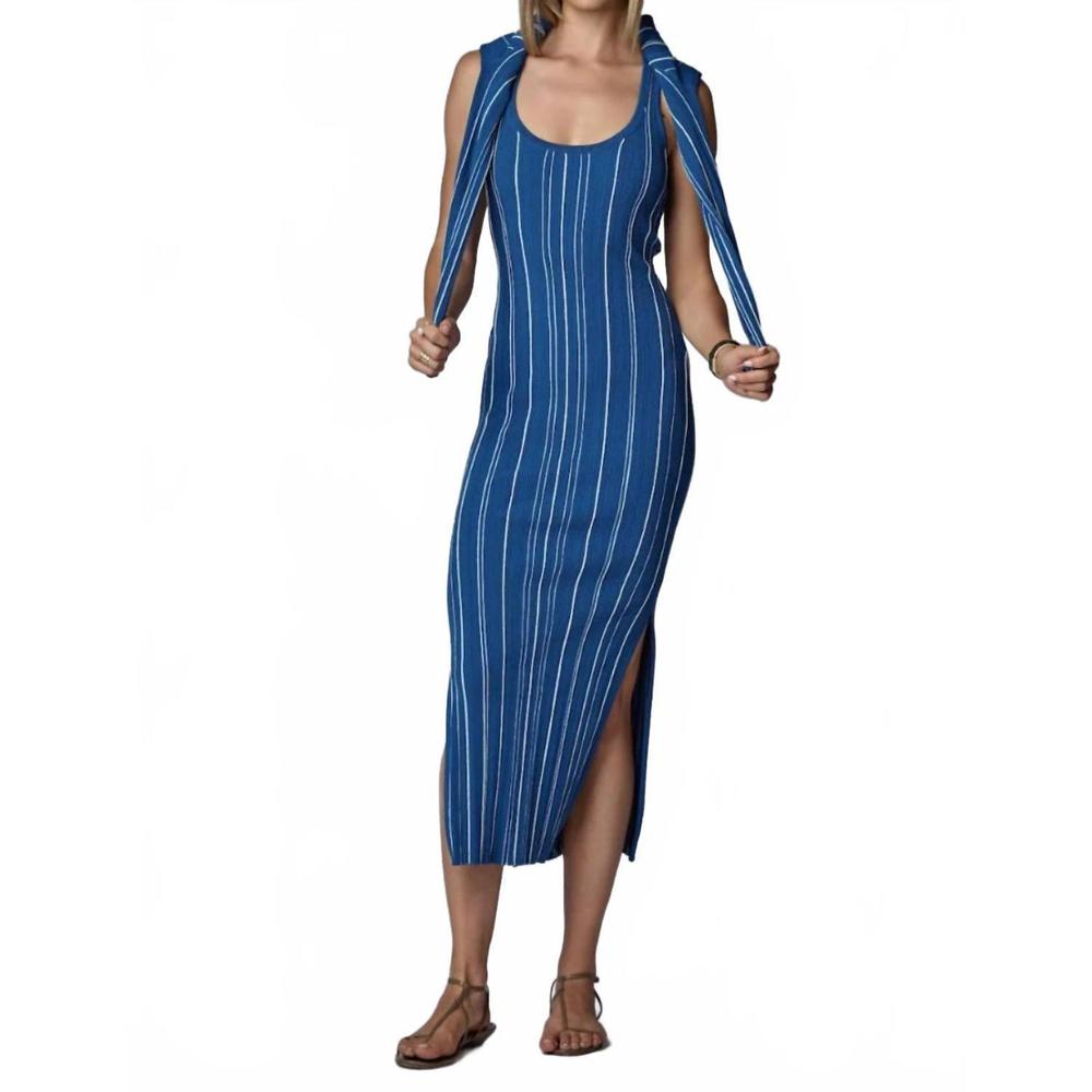 NEW HEVRON rose knit midio dress in sapphire stripe